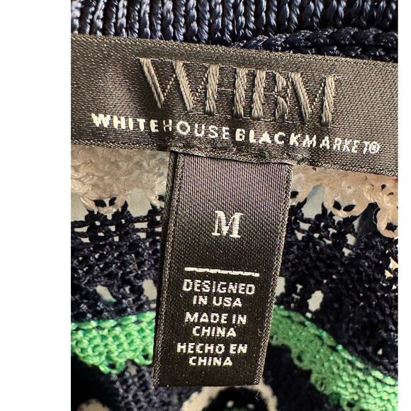 Women’s Striped Knit Sweater V-Neck Long Sleeve Navy Green White – Size Medium - Picture 6 of 7